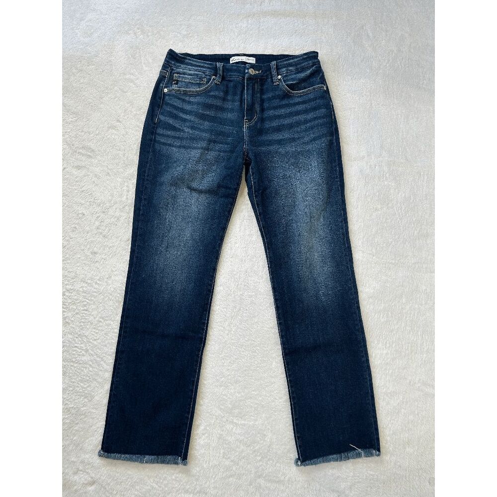 KanCan Jeans Frayed Hem Mid Rise Dark Wash Size 29 Stretch Cotton Blend